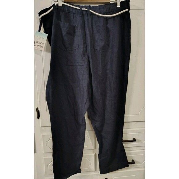 Per Se Linen Blend Pants Womens XL Petite Navy Relaxed Pull On Beachy Classic - Picture 9 of 10